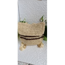 Letni słomiany plecak słomkowy plecak z brązowymi paseczkami