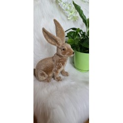 Siedzący brązowy flokowany zając 29 x 18 cm