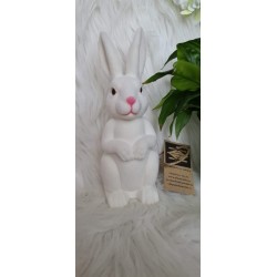 Zając kremowy - biały flokowany 24 cm