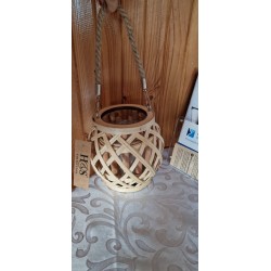 Lampion, latarnia drewniana natural ze sznurkiem