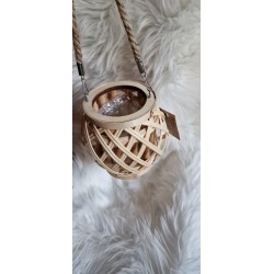 Lampion, latarnia drewniana natural ze sznurkiem