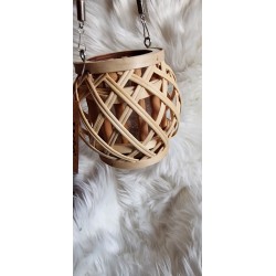 Lampion, latarnia drewniana natural ze sznurkiem