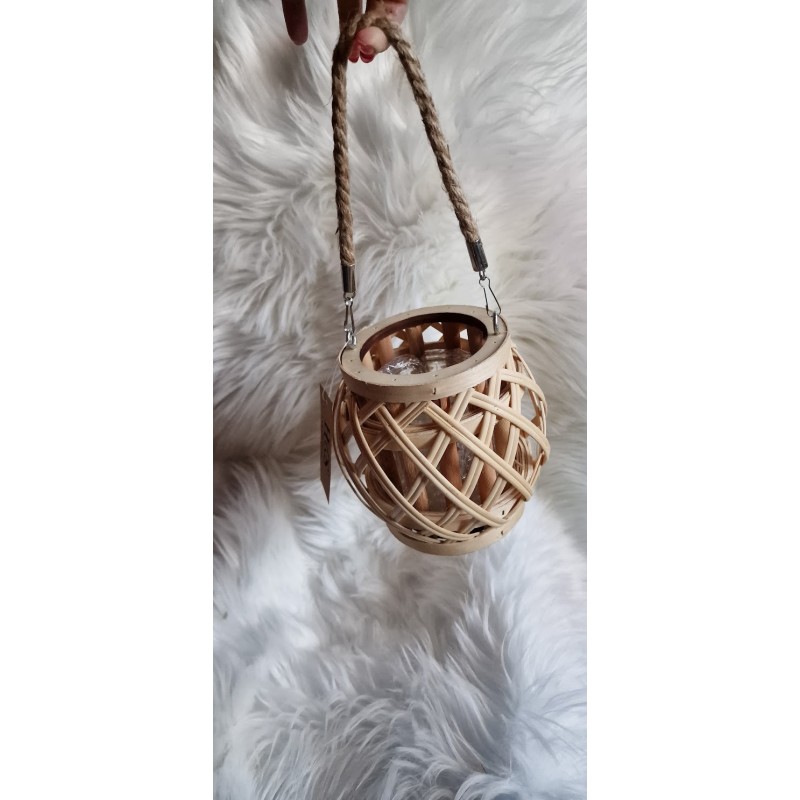 Lampion, latarnia drewniana natural ze sznurkiem