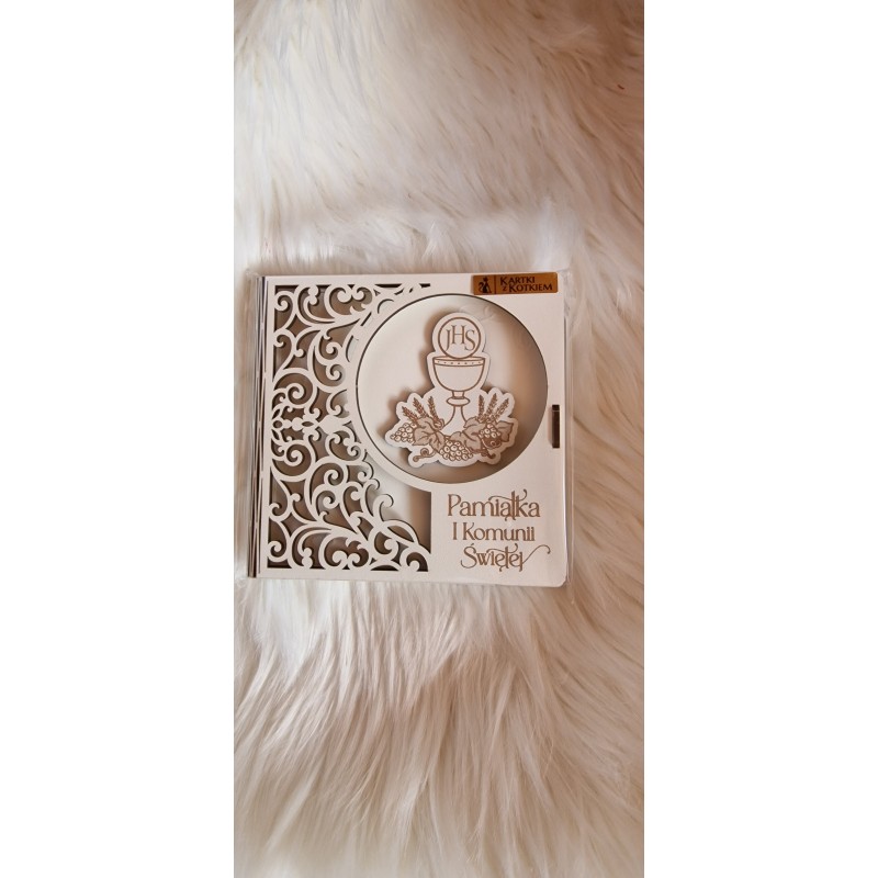Album ze sklejki, karnet komunijny, pamiątka komunijna ażurki